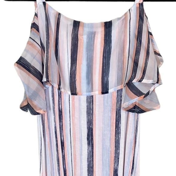 Flouncy Striped Long Cold Shoulder Maxi Dress - Small - Pinks/Blues - Picture 4 of 4